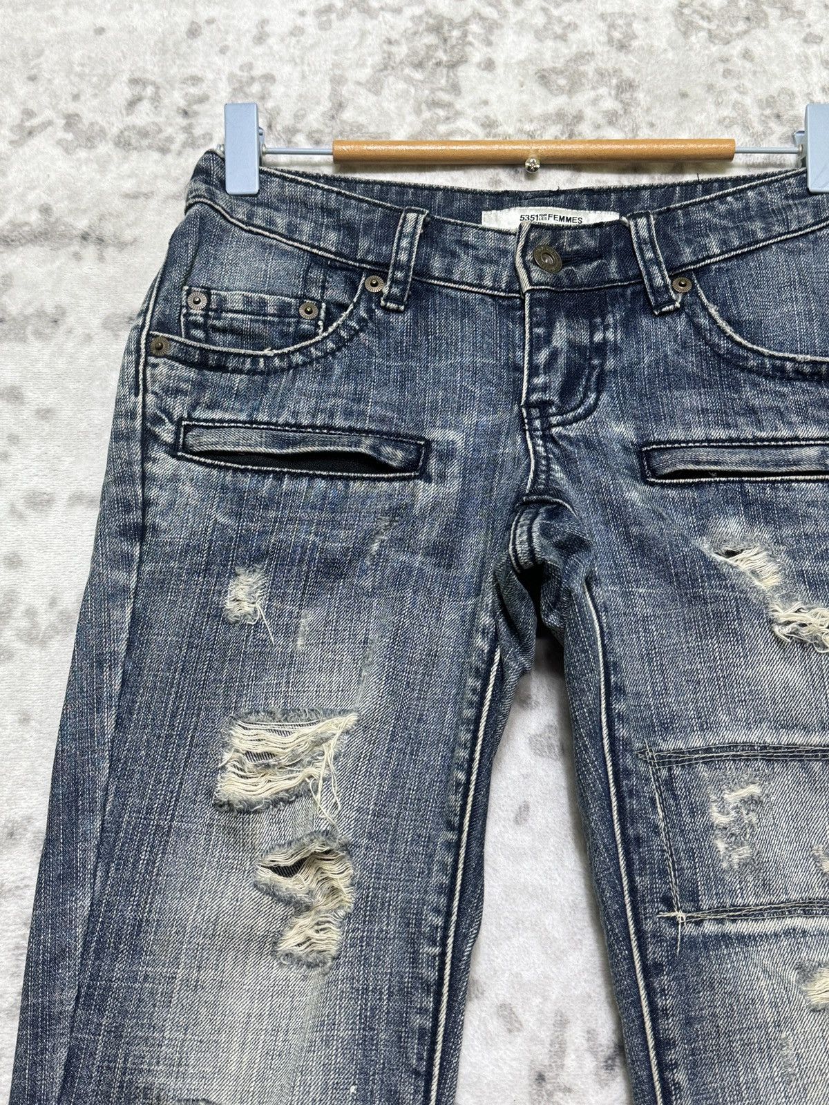5351 POUR LES FEMMES Archive 5351 Pour Les Fammes Distressed Slim Biker jeans Size 26" / US 2 / IT 38 - 4 Thumbnail