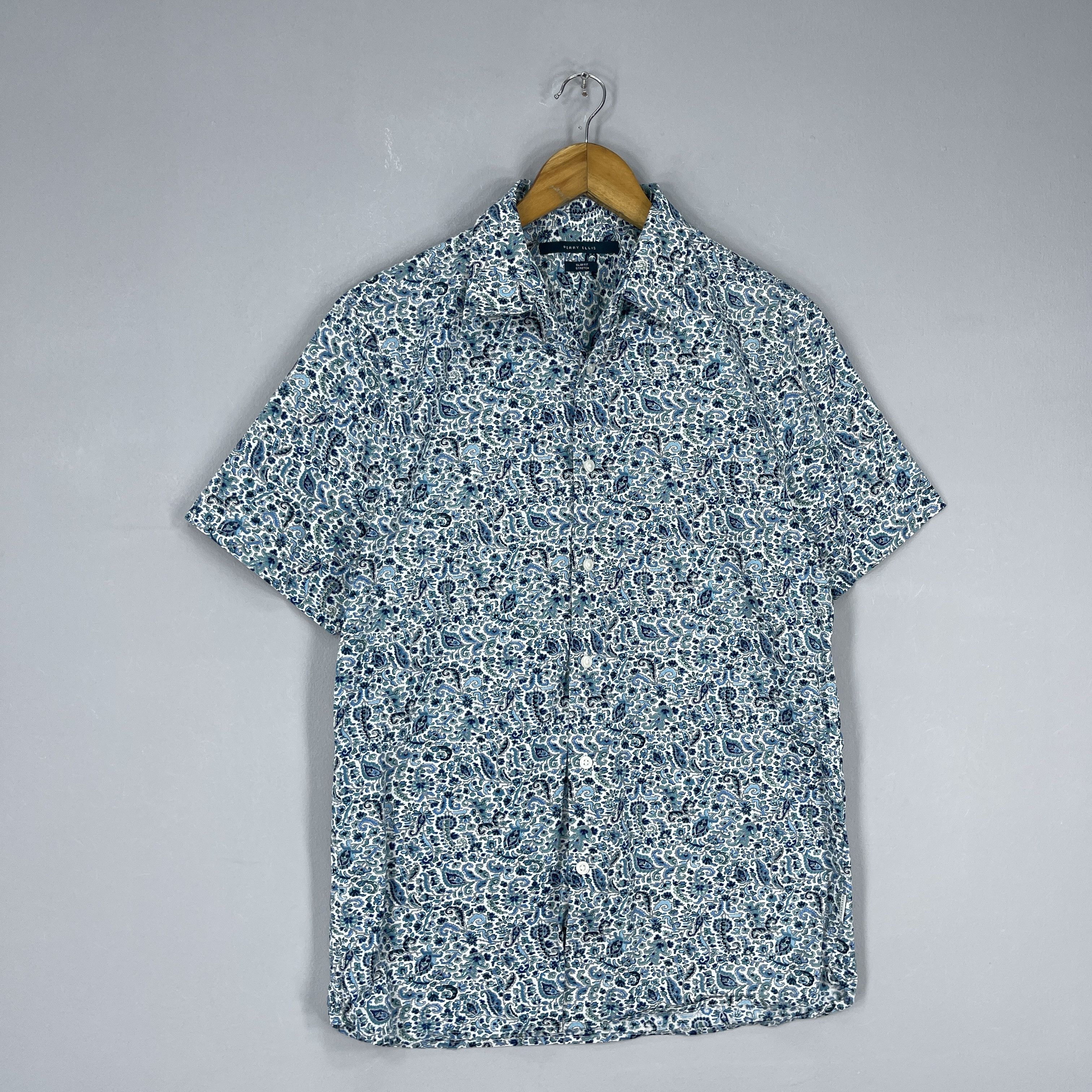Perry Ellis Vintage Abstract Floral Paisley Flower Pattern Shirt Size US M / EU 48-50 / 2 - 3 Thumbnail