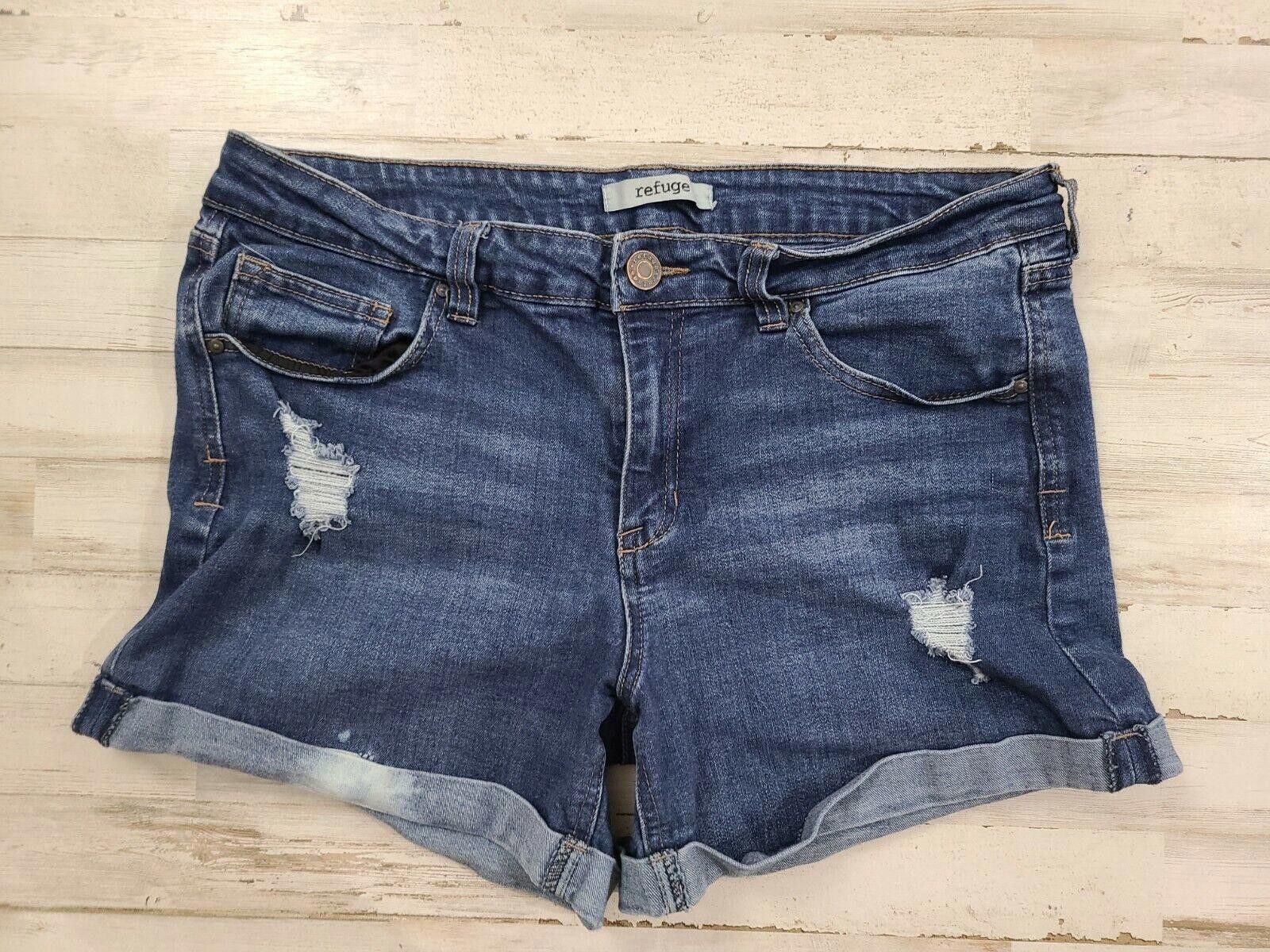Designer Refuge Jean Shorts 10 Distressed Stretch Denim Size 32" / US 10 / IT 46 - 1 Thumbnail