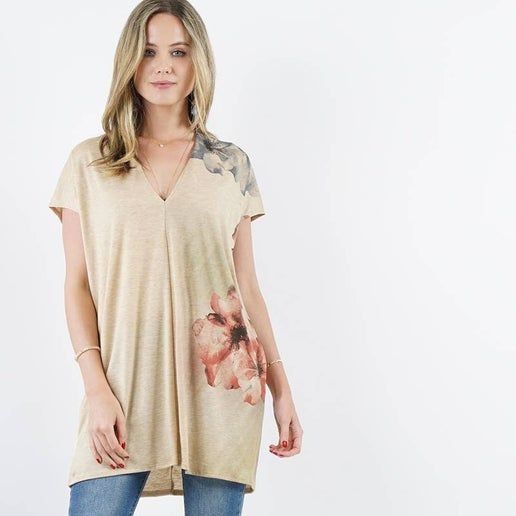 Other Floral Beige V-Neck Short Sleeve Tunic Top M/L Womens Casual Size M / US 6-8 / IT 42-44 - 1 Preview