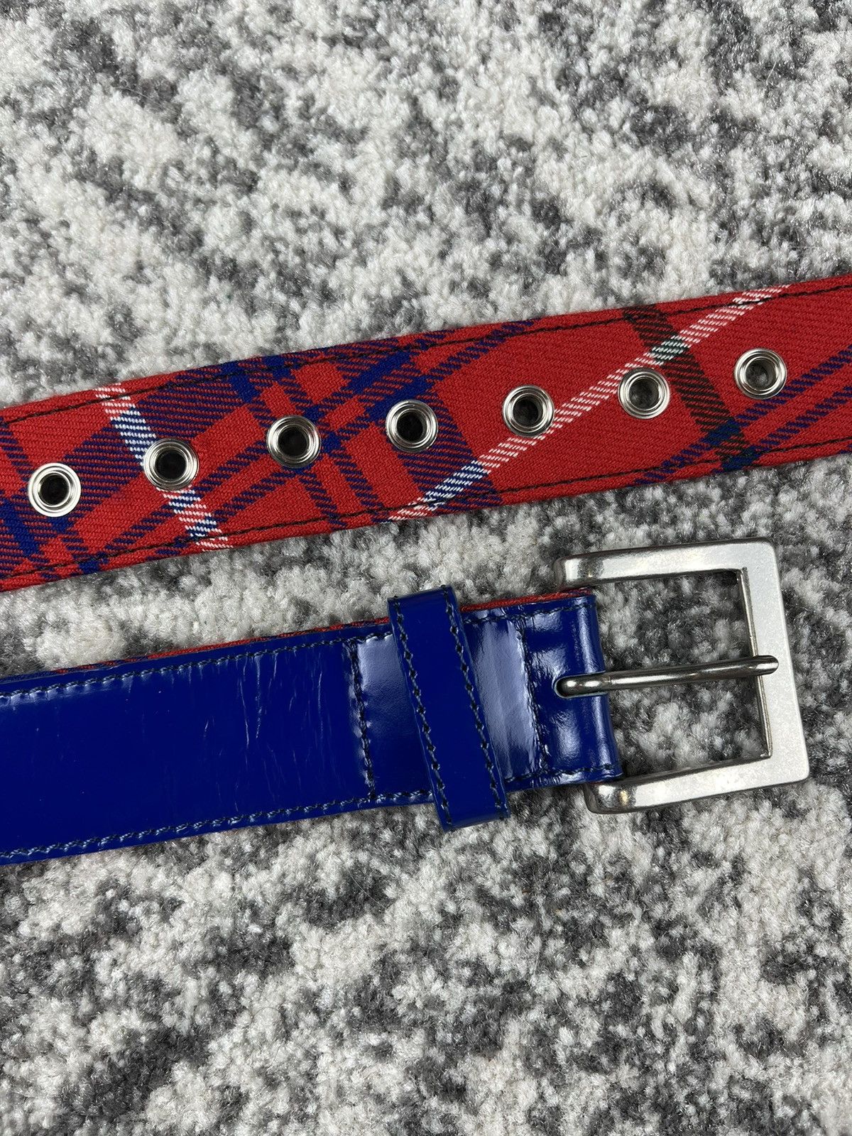 Junya Watanabe Junya Watanabe Plaid Lined Buckle Leather Belt Blue Size ONE SIZE - 4 Thumbnail