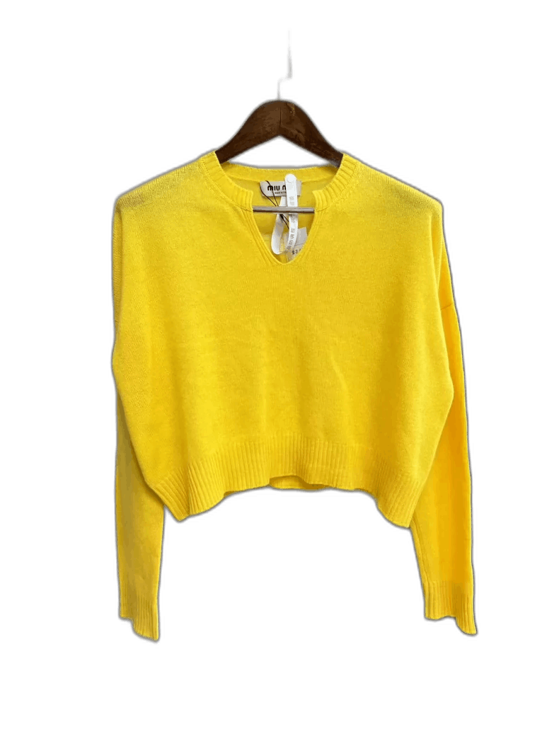 Prada Miumiu Yellow Cashmere Sweater with Logo-2506 Size M / US 6-8 / IT 42-44 - 1 Thumbnail