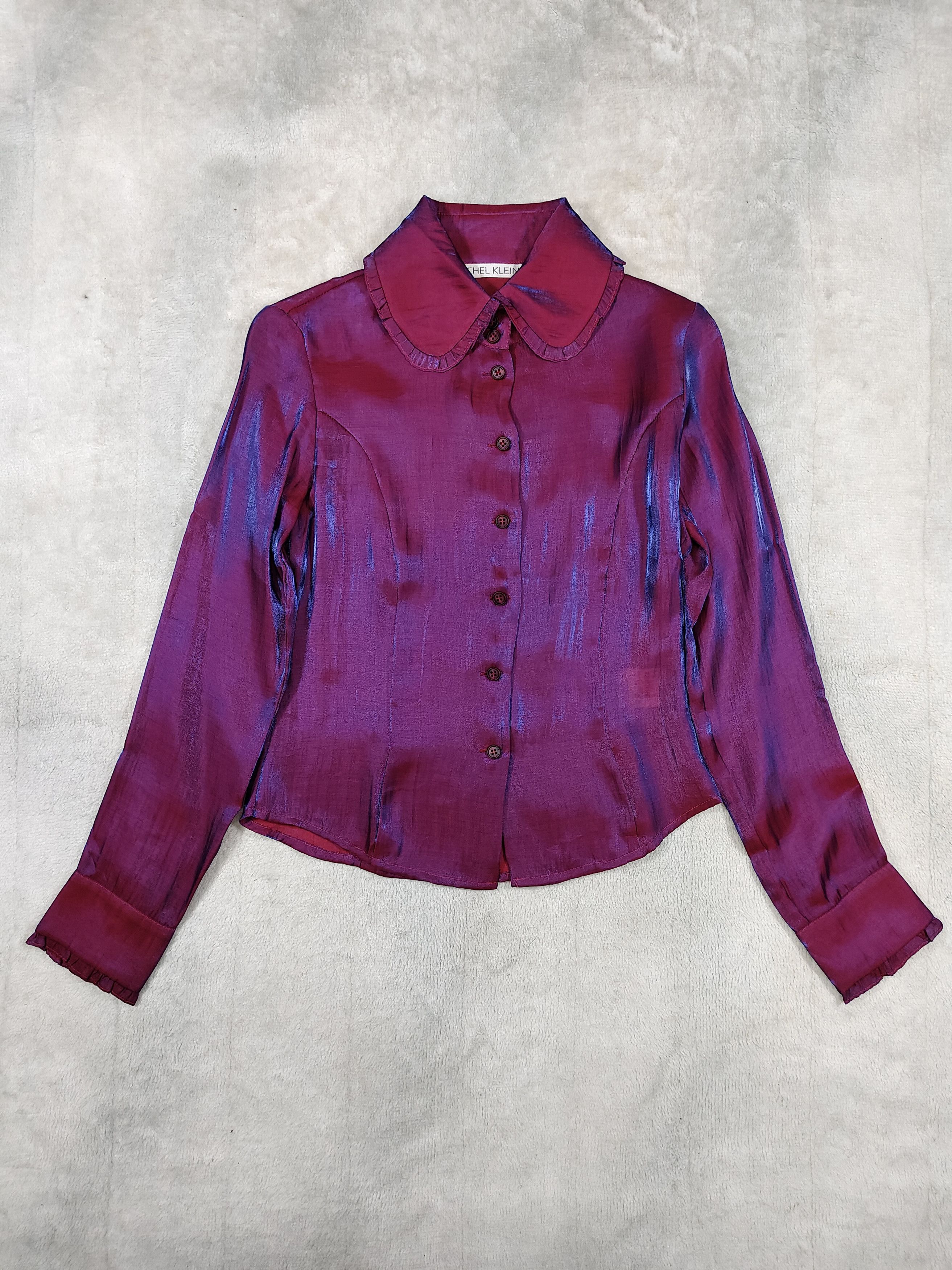 Michel Klein 90s Michel Klein Abstract Iridescent Burgundy Shimmer Blouse Size M / US 6-8 / IT 42-44 - 4 Thumbnail