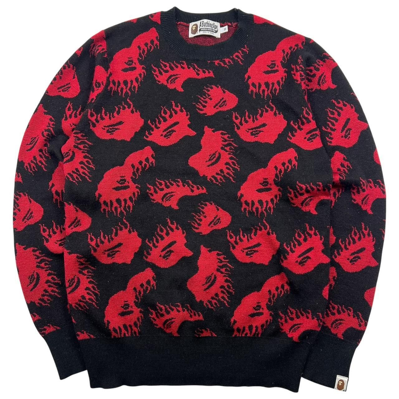 Bape Bape Fire Pattern Flaming Ape Head Knit Black & Red - Medium Size US M / EU 48-50 / 2 - 1 Thumbnail