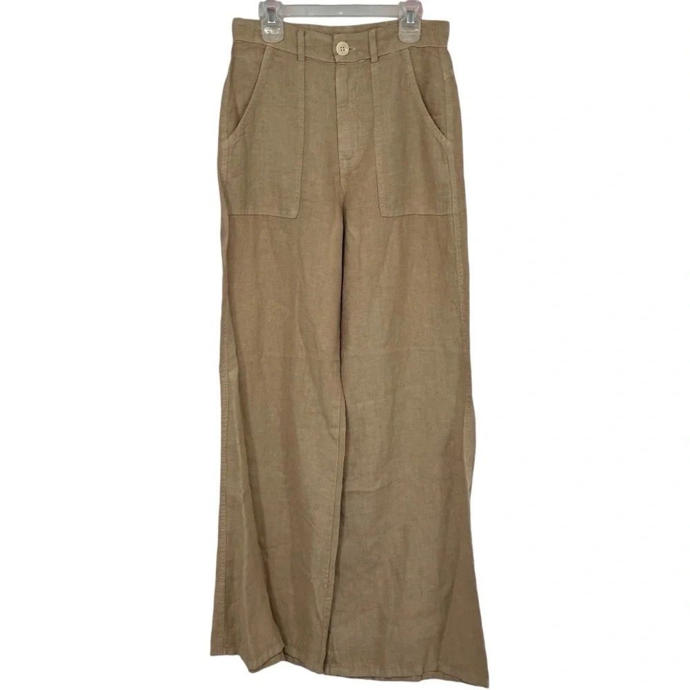 Enza Costa ENZA COSTA FRENCH LINEN HIGH-RISE WID LEG TROUSER PANTS Size 27" / US 4 / IT 40 - 2 Thumbnail