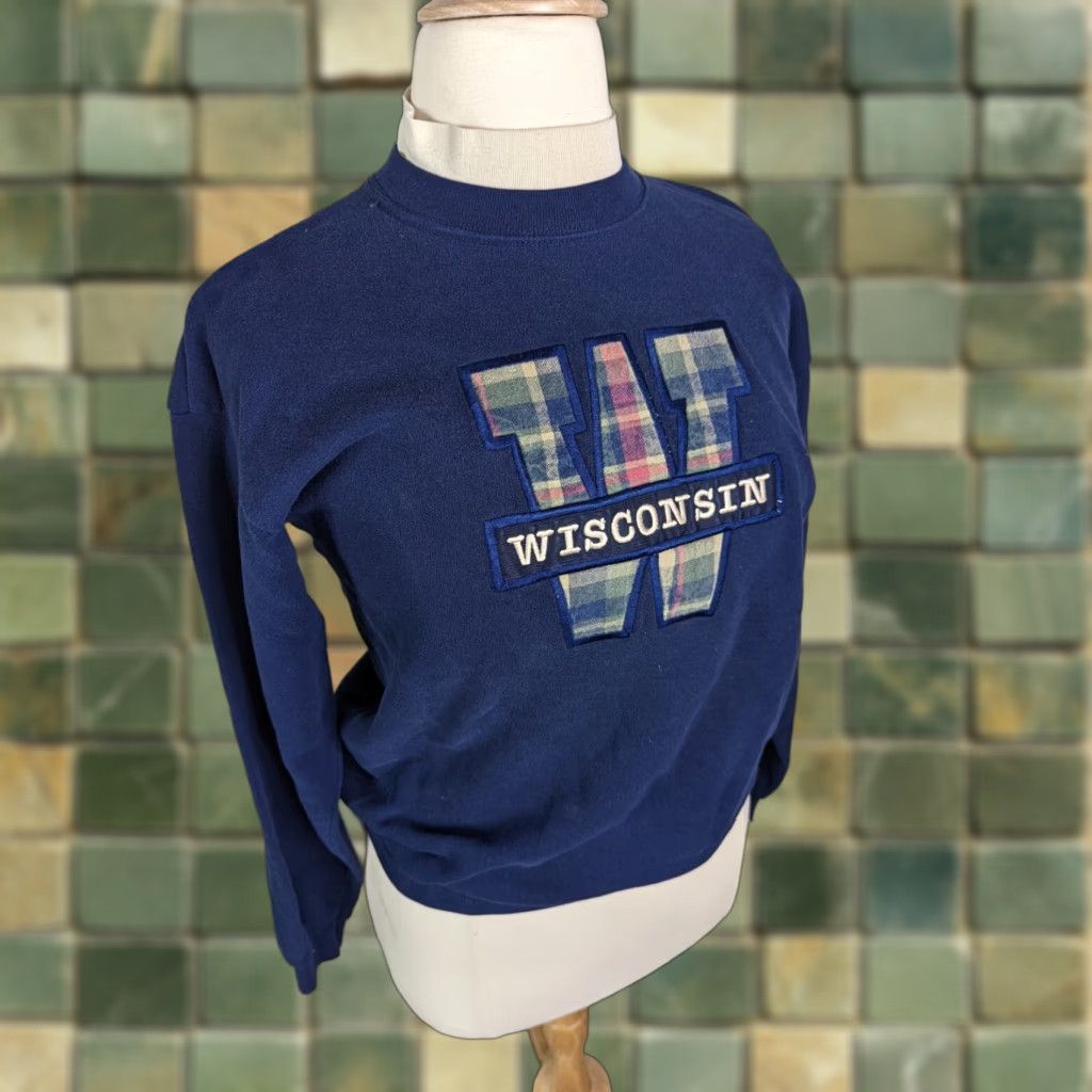 Madison VINTAGE Wisconsin Sweatshirt Women's L Blue Embroidered 90s Graphic Long Sleeve Pullover Size L / US 10 / IT 46 - 1 Thumbnail