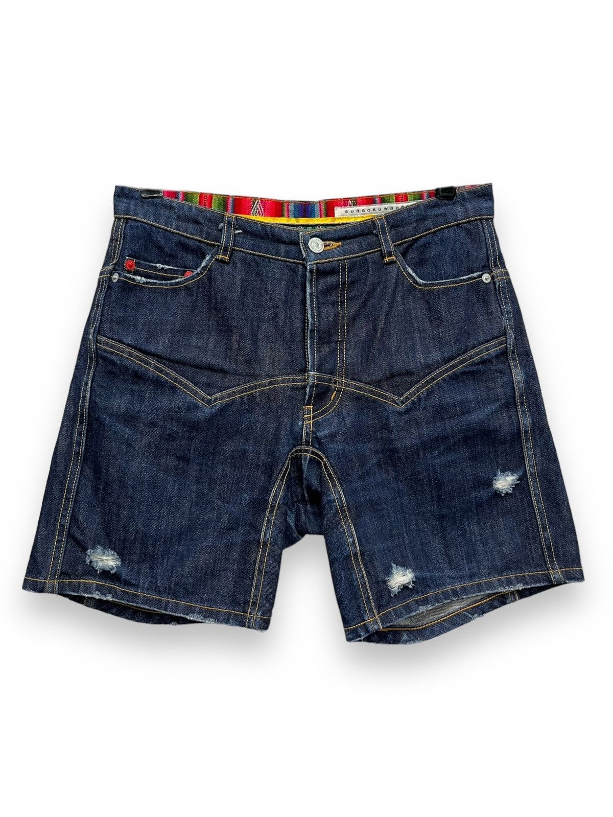 Sunao Kuwahara 🔥SUNAO KUWAHARA ISSEY MIYAKE Distressed Indigo Blue Shorts Size 30" / US 8 / IT 44 - 2 Thumbnail