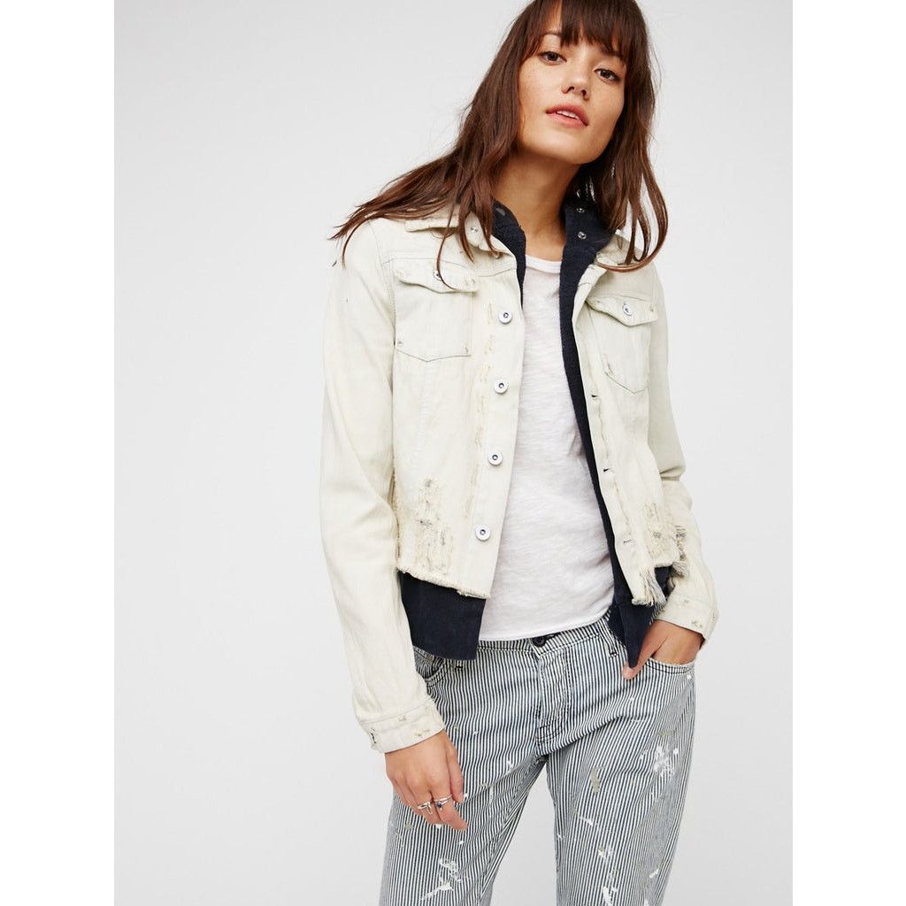 Free People New Free People Double Weave Denim Jacket $148 SMALL White Size S / US 4 / IT 40 - 1 Thumbnail