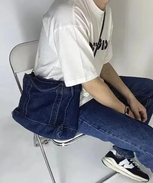 Fashion Denim Shoulder Bag Messenger Bag in Blue, Men's
