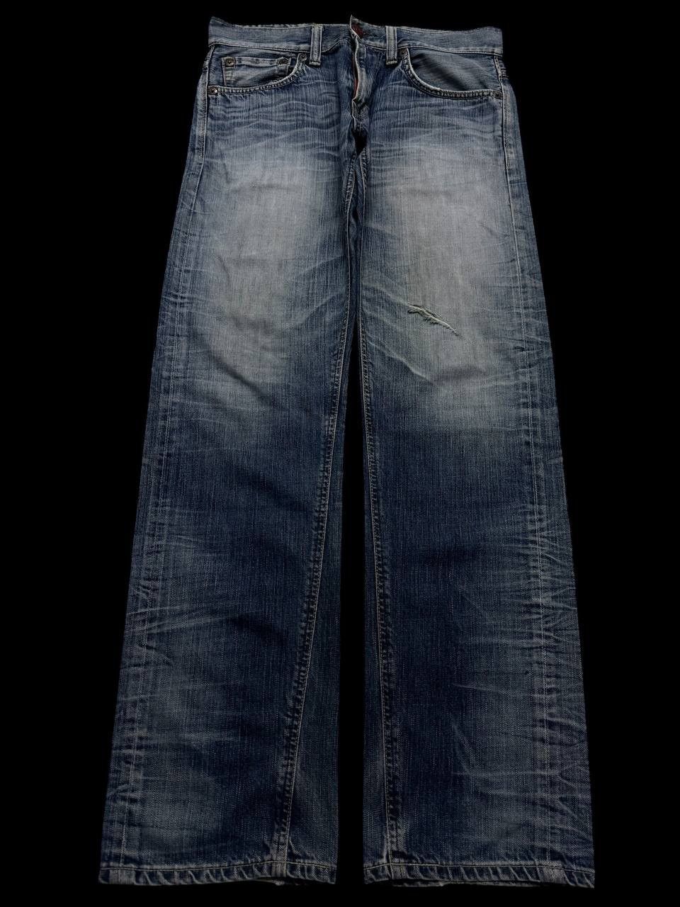 Japanese Brand THRASHED 90s Edwin Sick Faded Distressed Twist Leg Blue Jean Size US 32 / EU 48 - 1 Thumbnail