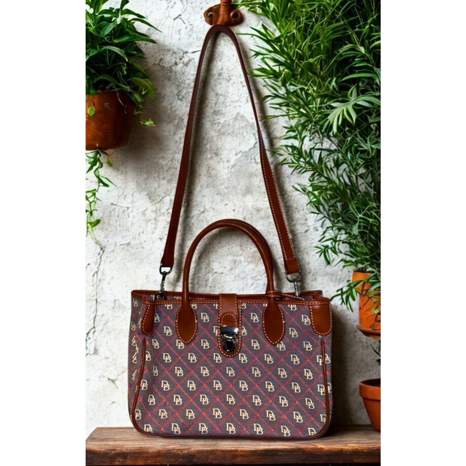 Dooney & Bourke Dooney & Bourke Monogram Canvas Leather Tote Shoulder Bag Size ONE SIZE - 8 Thumbnail