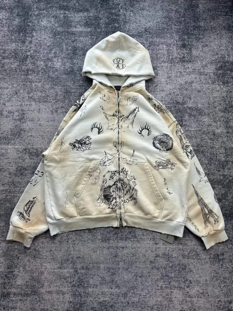 Balenciaga Tattoo Graffiti Zip Jacket.