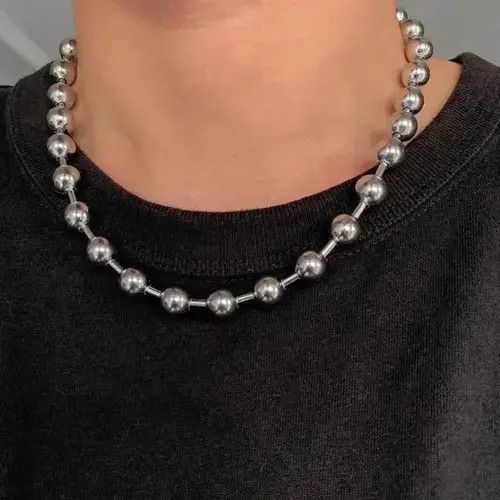 Jewelry Steel Ball Necklace 8Mm in Silver, Men's