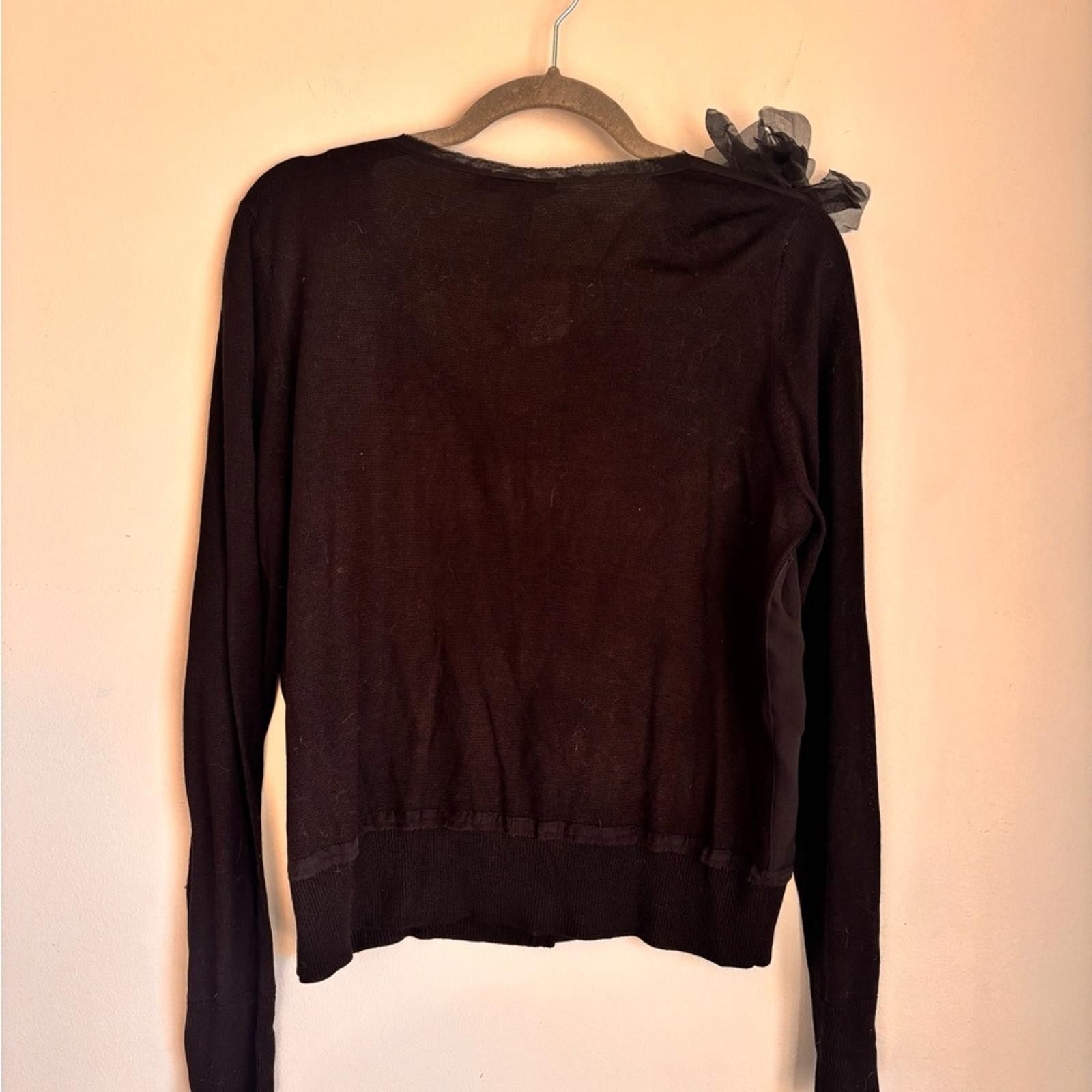 DKNY DKNY Black Cardigan with Floral Detail Size L / US 10 / IT 46 - 2 Thumbnail