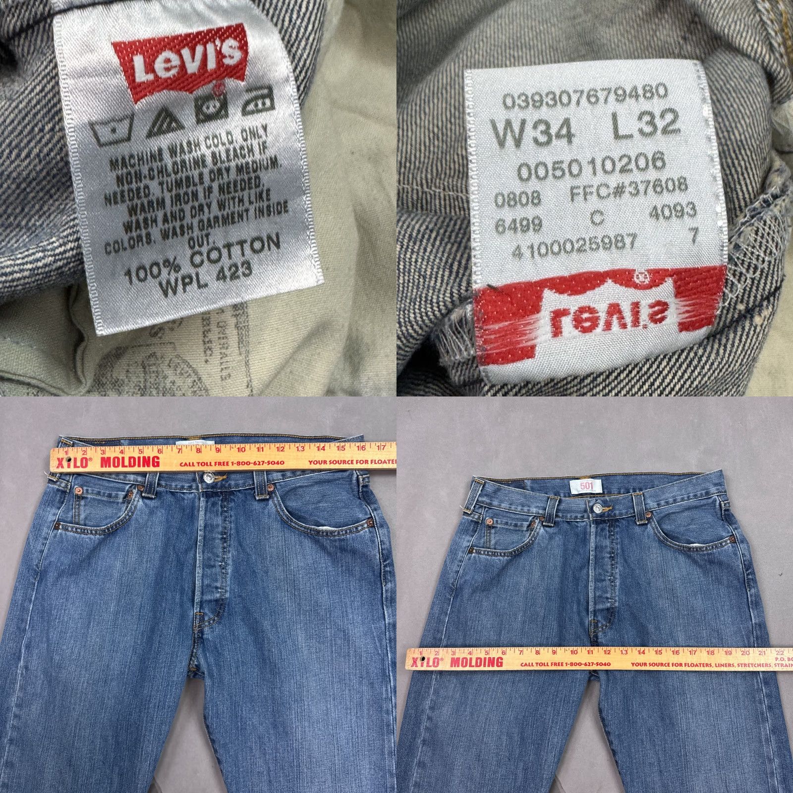 Levi's Levi's 501 Jeans Mens 32x32 Blue Denim Button Fly Faded Washout Vintage No? (Tag34x32) Size US 34 / EU 50 - 8 Thumbnail
