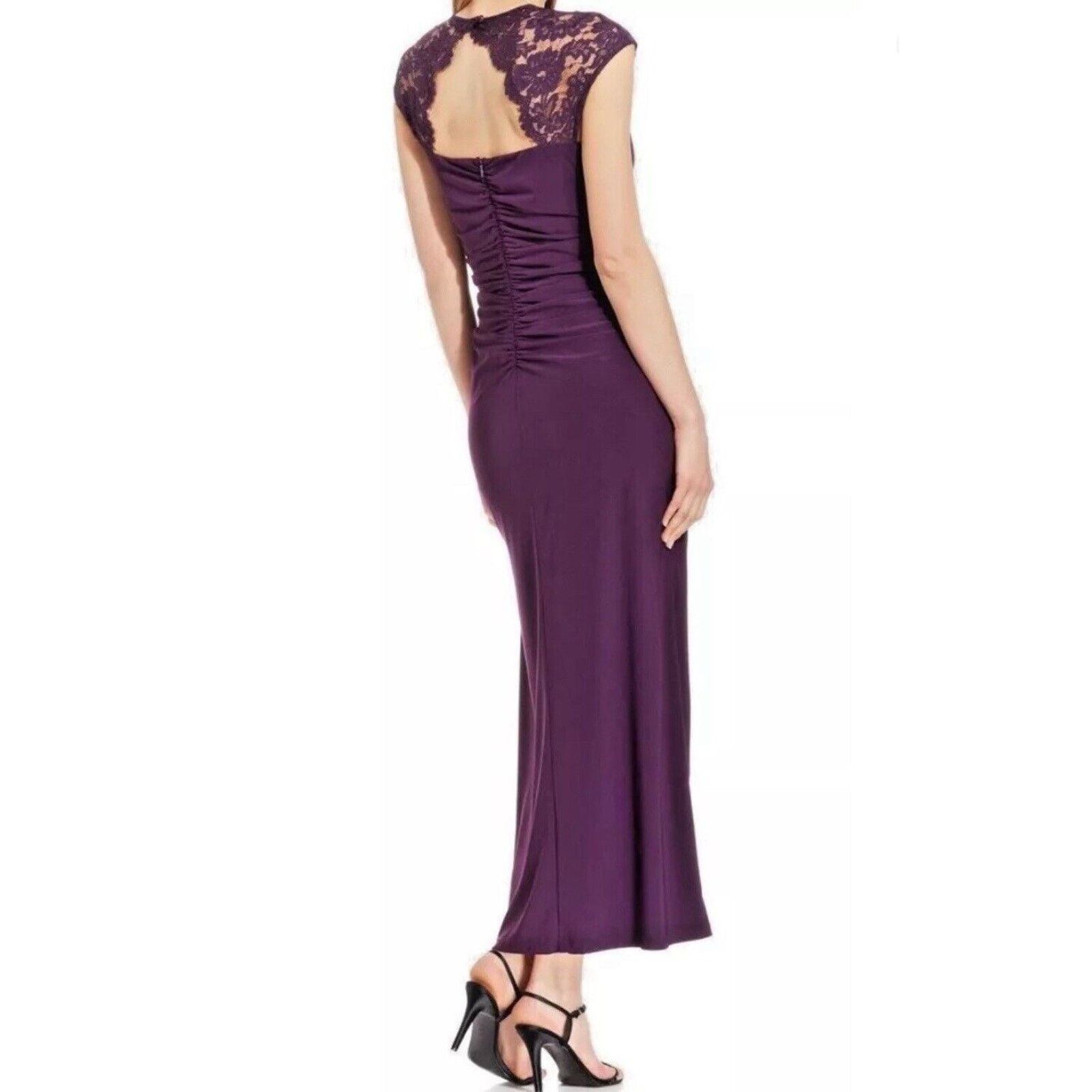 MSK Purple Keyhole Lace Faux Wrap Long Formal Gown Dress 14