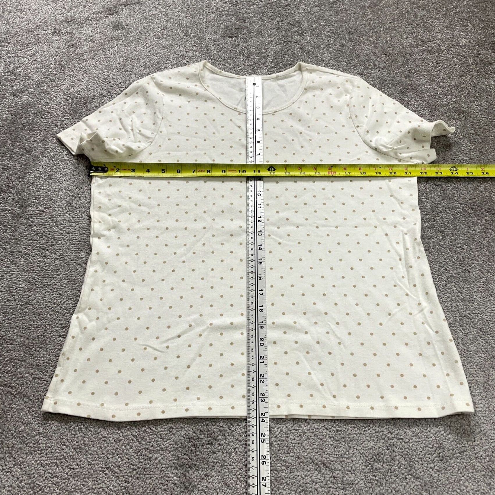Vintage White Stag T-Shirt Women 2XL White Polka Dot Crew Neck Short Sleeve Knit Cotton Casual Top Breathable Easy Care Machine Washable Womens Size XXL / US 16-18 / IT 52-54 - 6 Thumbnail