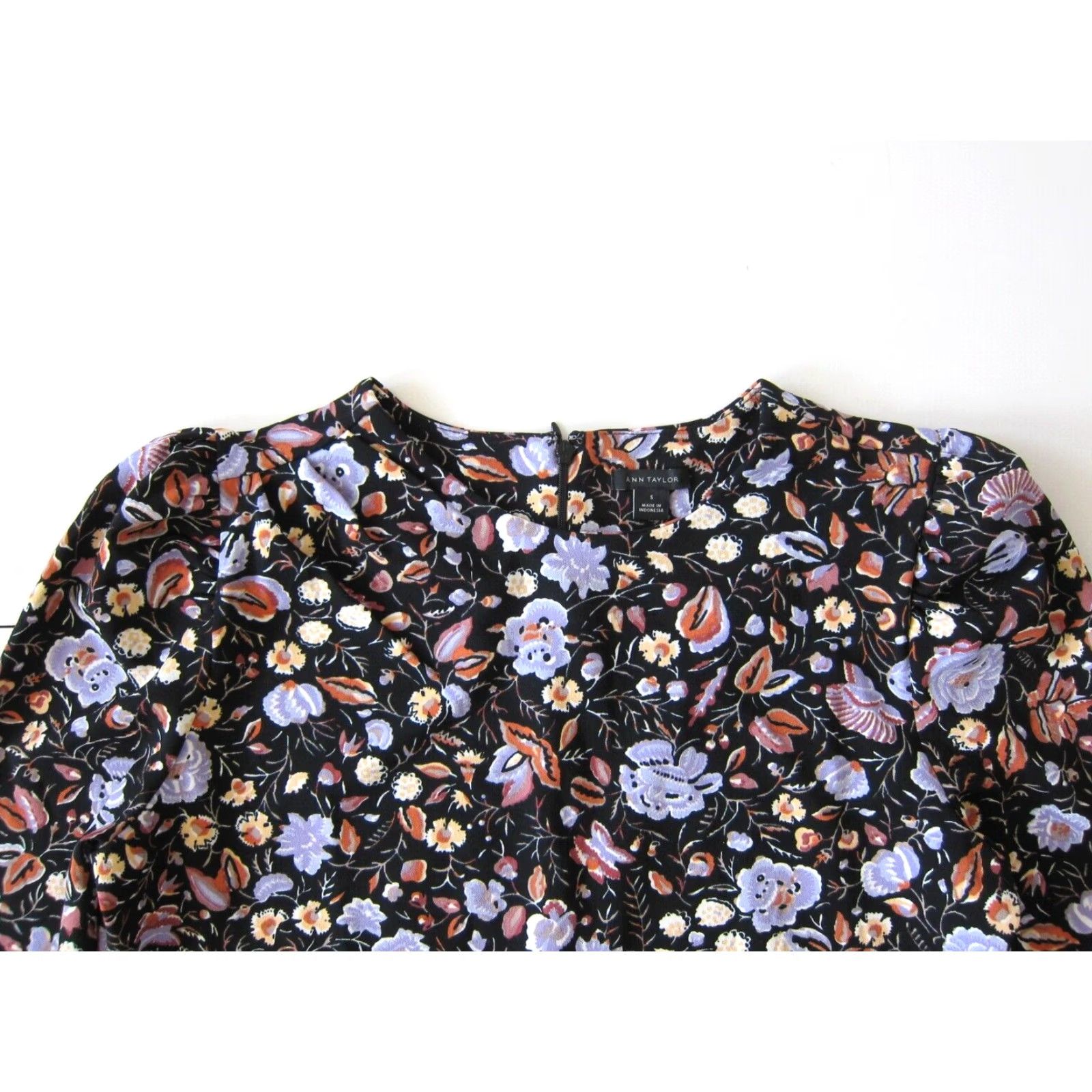 Ann Taylor Ann Taylor Black Purple Orange Stretch Long Sleeve High Neck Blouse Small Size S / US 4 / IT 40 - 5 Thumbnail