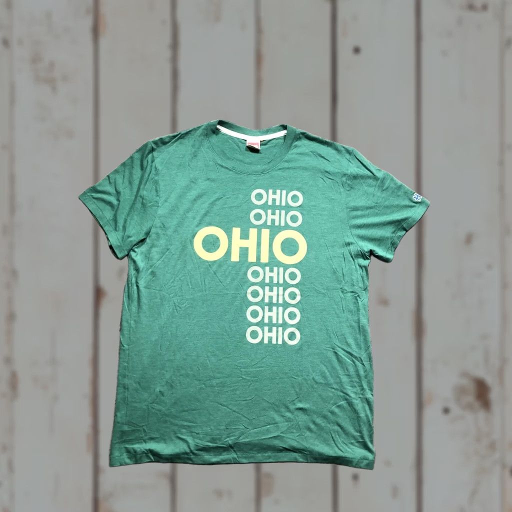 Vintage VINTAGE? No. Homage Shirt Mens XL Green Graphic Tee USA Ohio - Graphic Print Tee - White/Yellow OHIO - Crew Neck - Short Sleeve - Made in USA Size US XL / EU 56 / 4 - 1 Thumbnail
