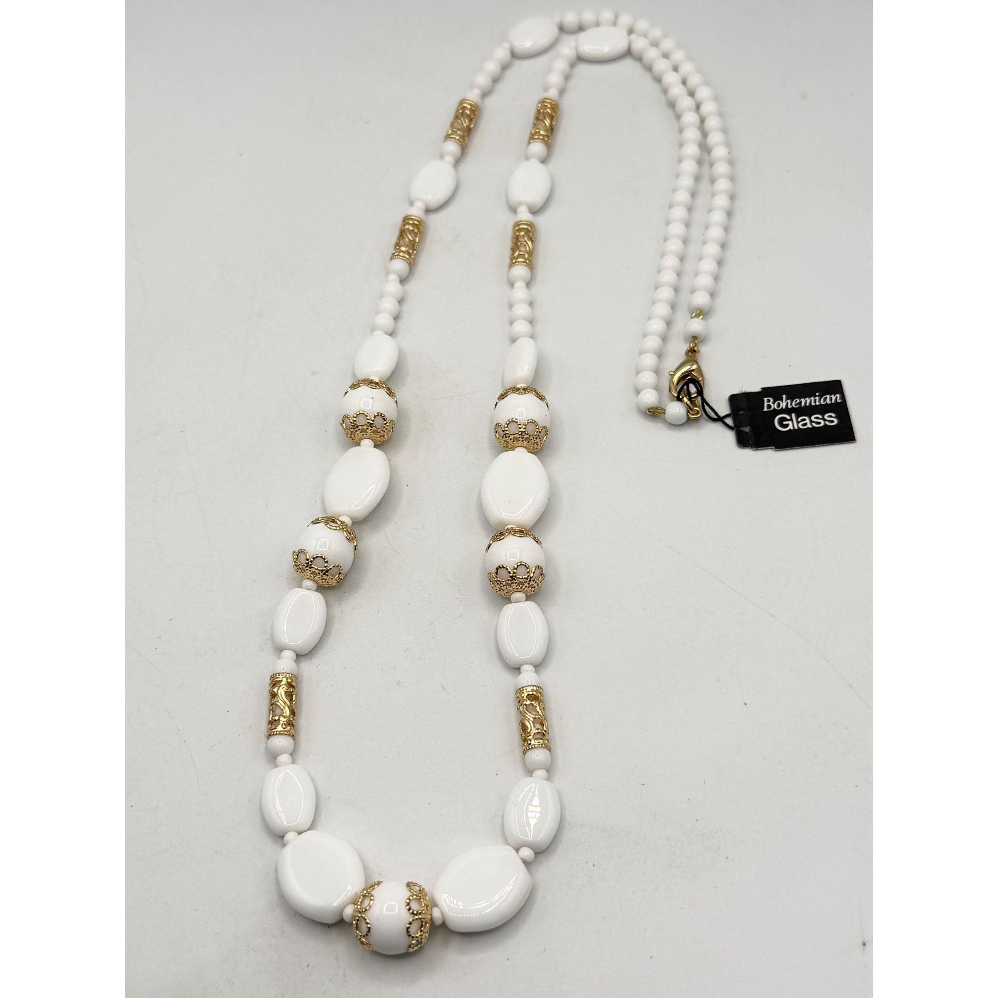 Vintage Vintage Bohemian Glass White NOS Beaded Necklace with Tag Size ONE SIZE - 5 Thumbnail