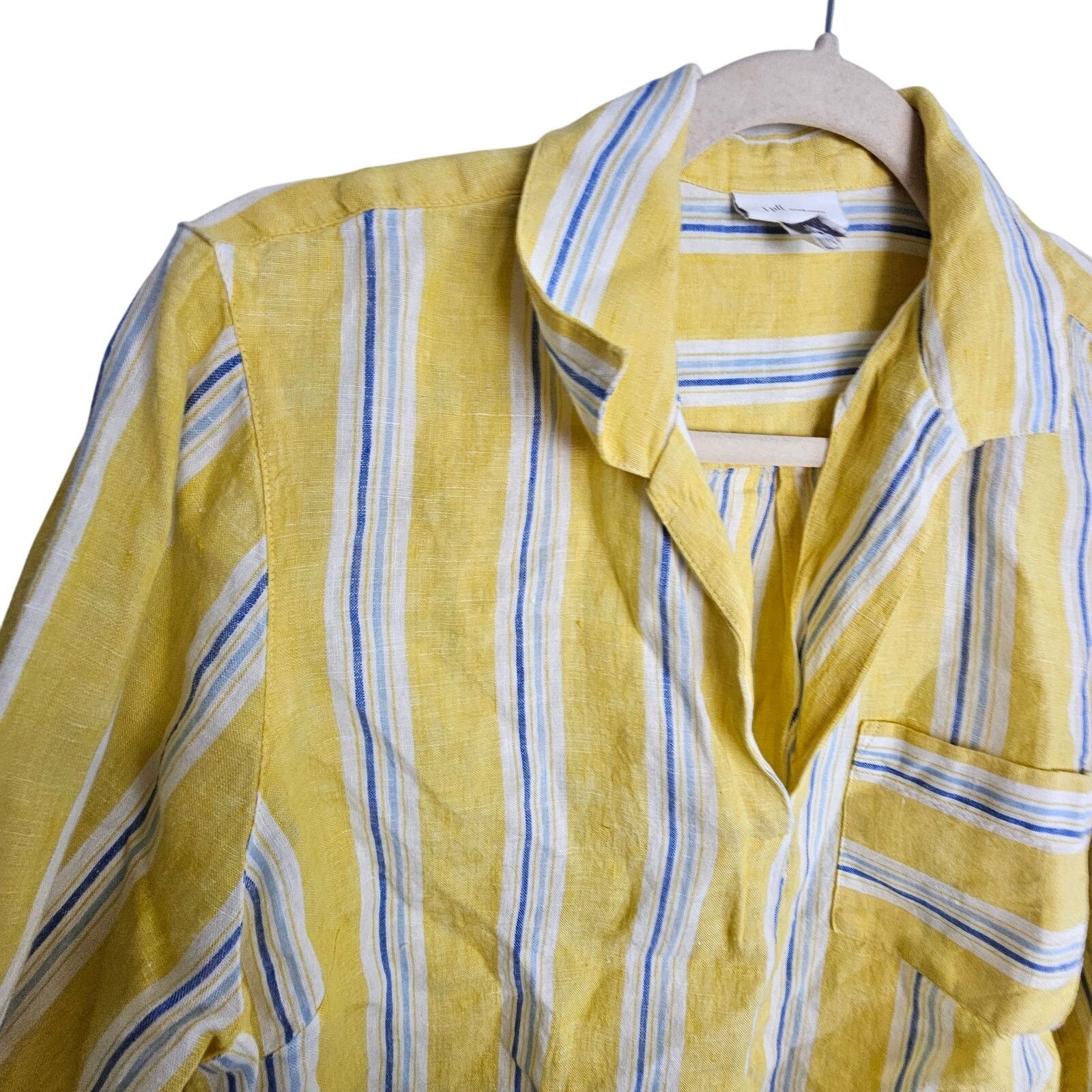 J. Jill J. Jill Love Linen Yellow Striped Linen Shirt Tunic Top M Size M / US 6-8 / IT 42-44 - 5 Thumbnail