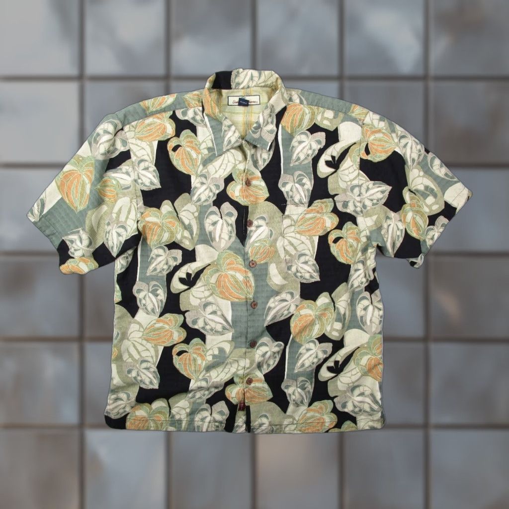 Tommy Bahama Tommy Bahama Mens Large Green Floral Silk Hawaiian Short Sleeve Button Up Shirt Size US L / EU 52-54 / 3 - 1 Thumbnail
