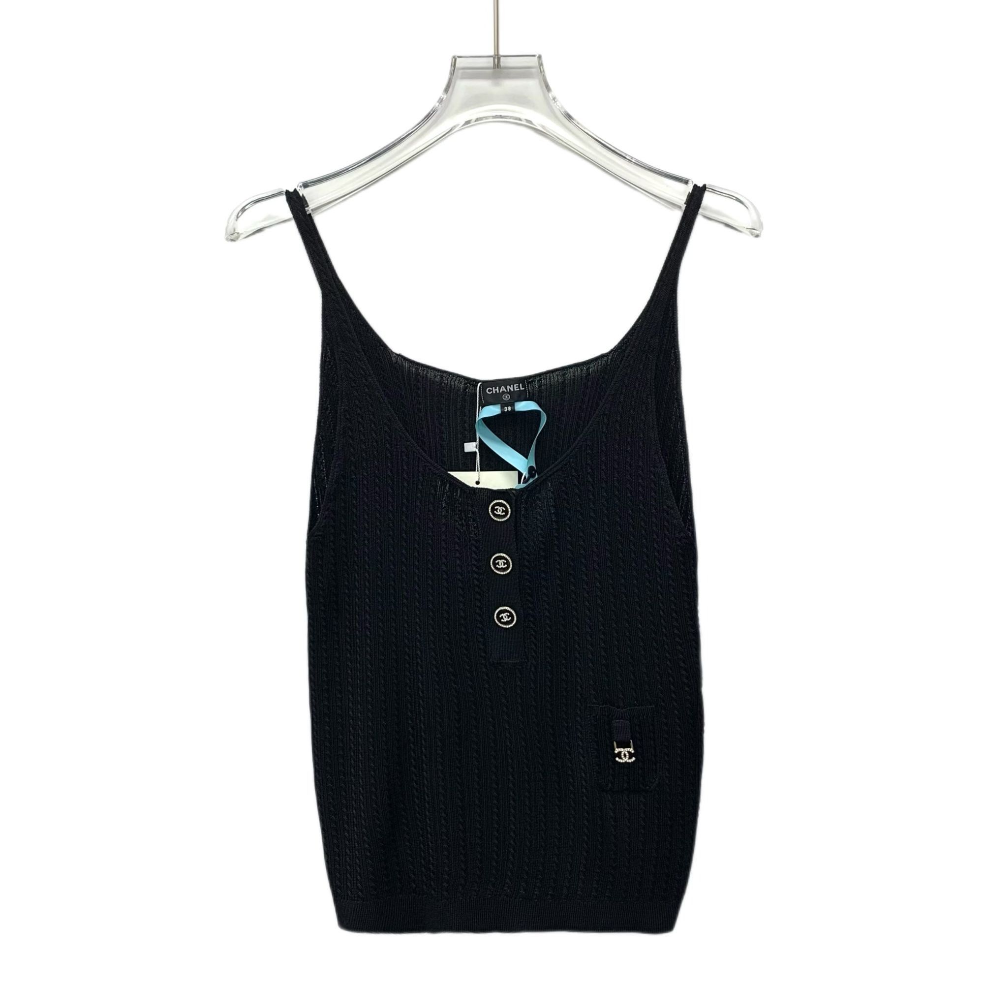 Chanel Chanel Black Knit Camisole With CC Diamond Buttons & Logo De Size S / US 4 / IT 40 - 1 Thumbnail