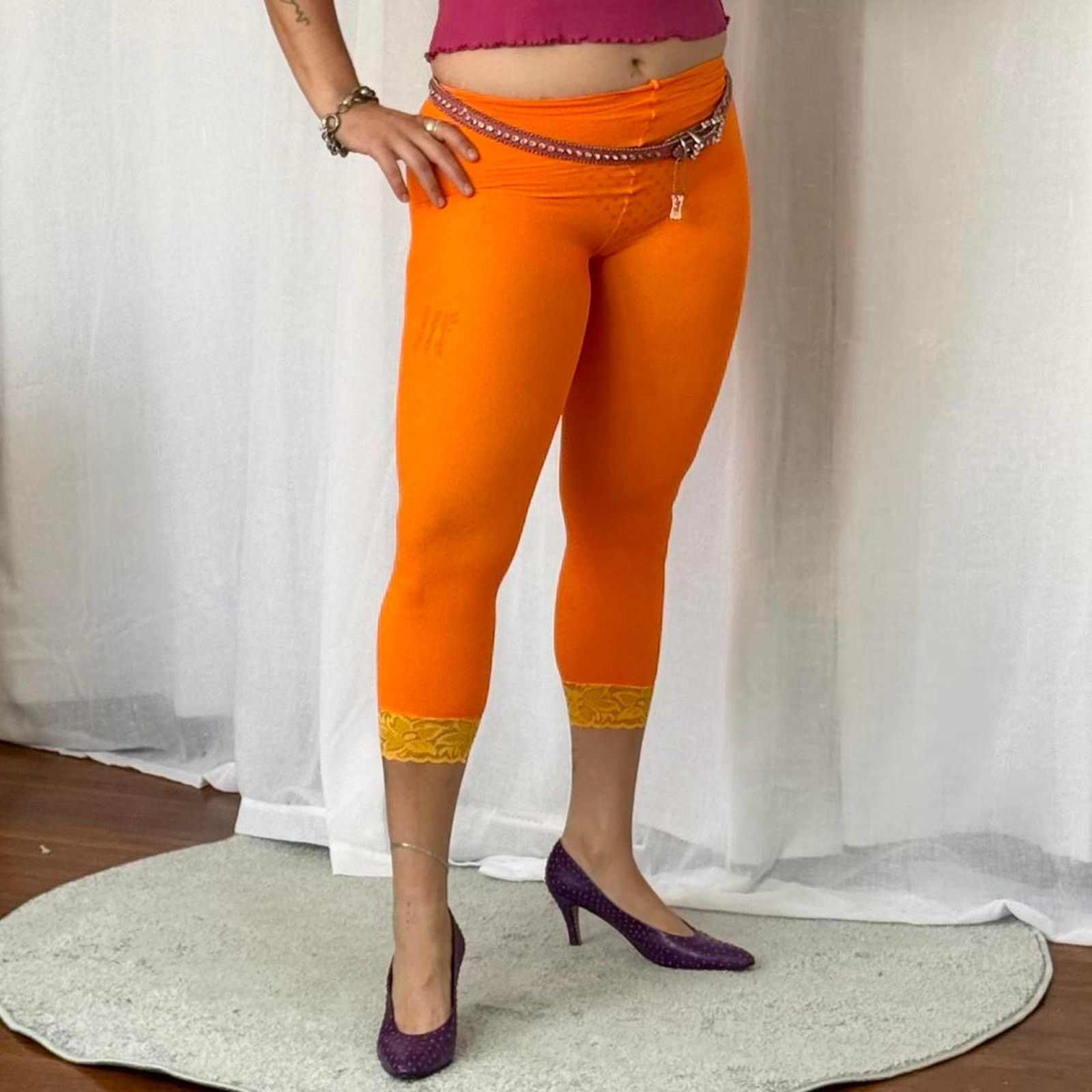 Vintage Y2k orange lace capri leggings Size 30" / US 8 / IT 44 - 2 Thumbnail
