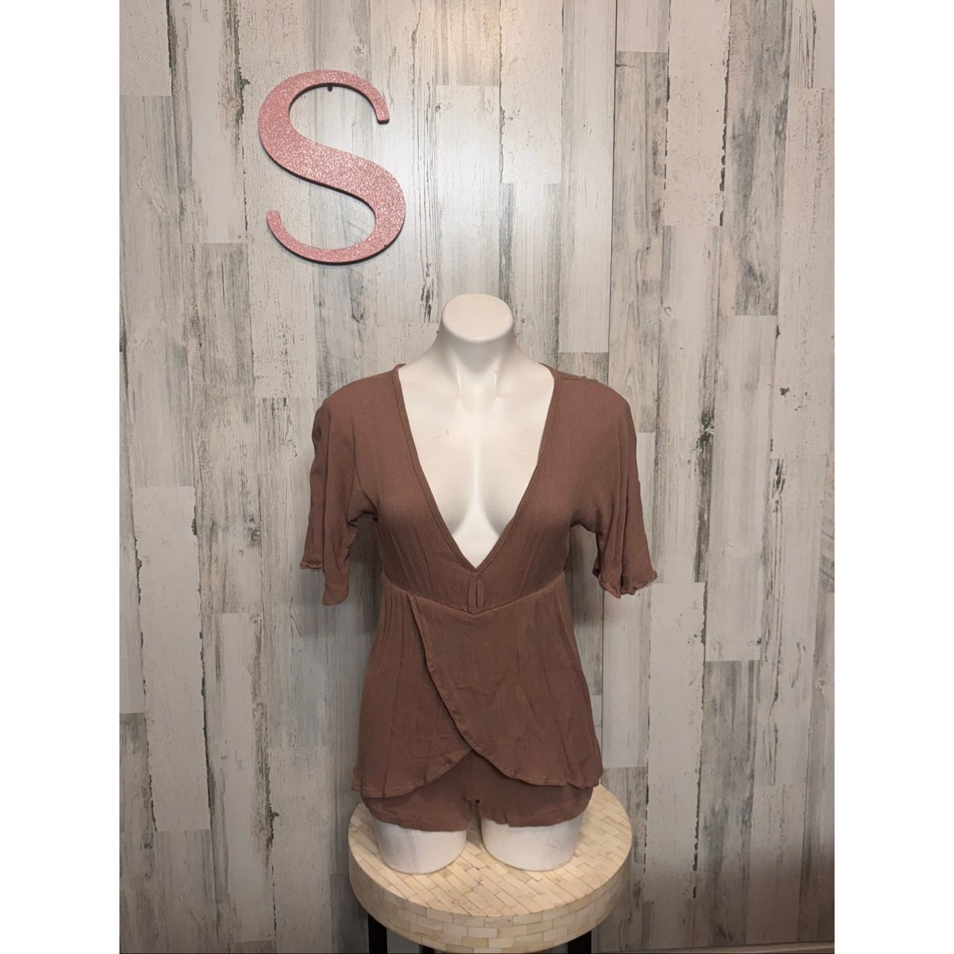 Other Boho Deep V-Neck Brown Romper – Size S Size US 26 / EU 42 - 1 Thumbnail