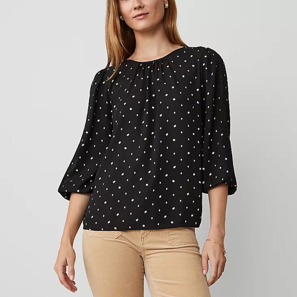 Ann Taylor Ann Taylor Black Blouse with White Dots Size XS / US 0-2 / IT 36-38 - 1 Thumbnail