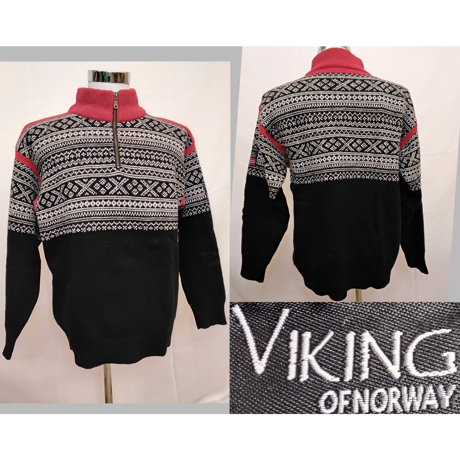 Other Viking of Norway Sweater Men's L Black/White Fair Isle Wool Size US L / EU 52-54 / 3 - 1 Thumbnail