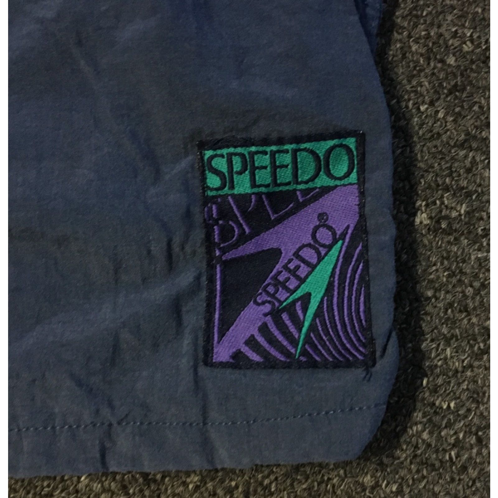 Speedo VINTAGE Speedo Swim Trunks M Navy Blue 90s 80s Ocean Surf Beach Trunks Mens Regular Lined Pattern Striped USA Ocean Pacific Retro Board Style Size US 31 - 2 Thumbnail