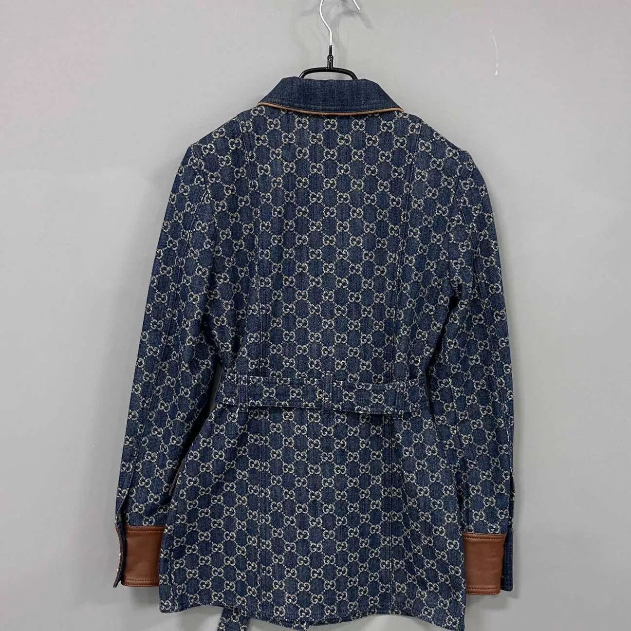 Gucci GUCCI Navy Blue Full Logo Denim Jacket w/Leather Belt (New) Size XS / US 0-2 / IT 36-38 - 3 Thumbnail