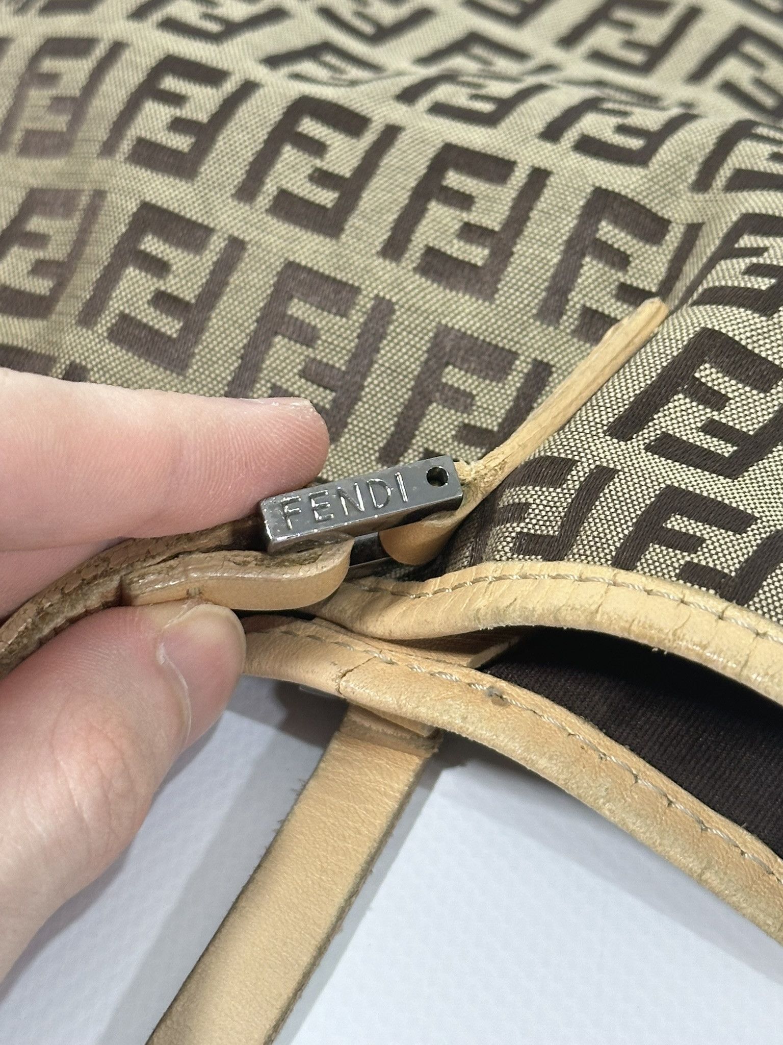 Fendi Fendi Zucchino Tote Bag Vintage FF Monogram Logo Cloth Beige Size ONE SIZE - 12 Thumbnail