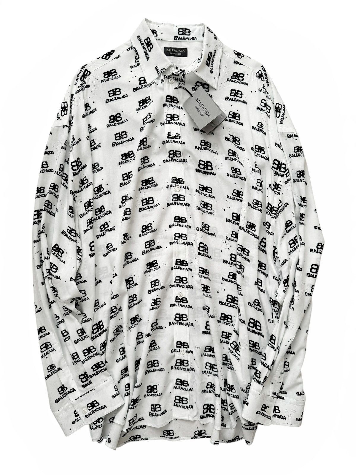Balenciaga Garde Robe Allover Ink Logo Viscose Shirt Size US M / EU 48-50 / 2 - 1 Thumbnail