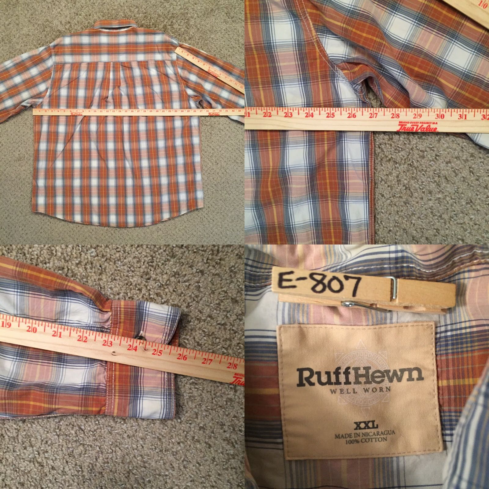 Vintage Ruff Hewn Shirt Mens 2XL Orange Plaid Long Sleeve Button-Up Pockets Size US XXL / EU 58 / 5 - 8 Thumbnail