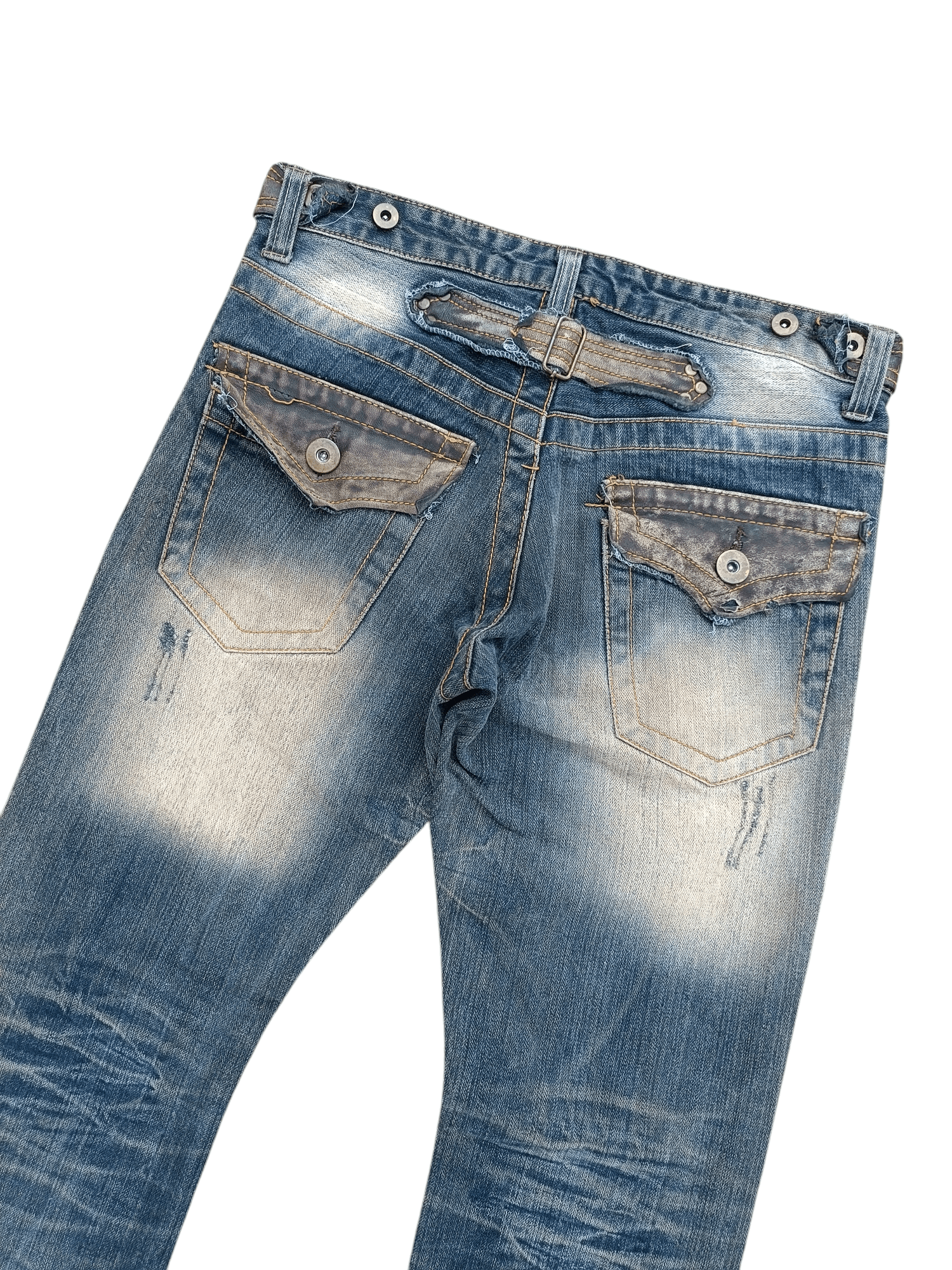 Japanese Brand FLARED🔥Japanese Brand LIMITED Distressed Buckle Back Denim Size US 32 / EU 48 - 22 Thumbnail