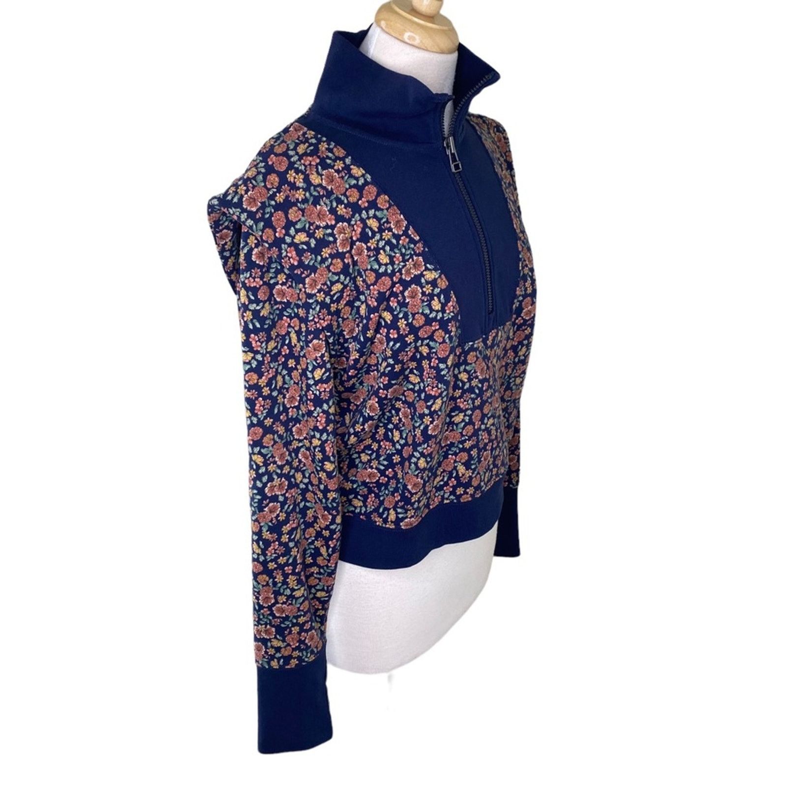 Veronica Beard Dylan Floral Half ZipSweatshirt Navy Multi