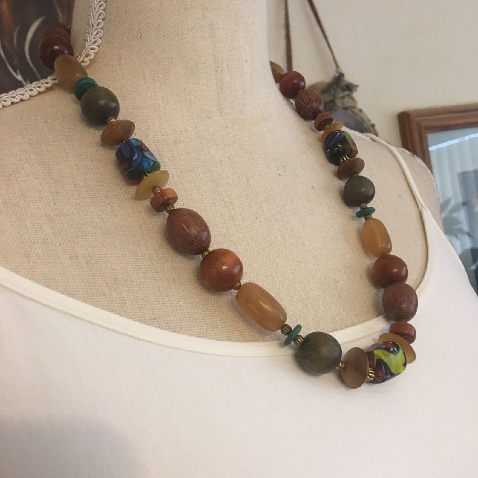 Vintage Vintage wood agate bead necklace Size ONE SIZE - 1 Thumbnail
