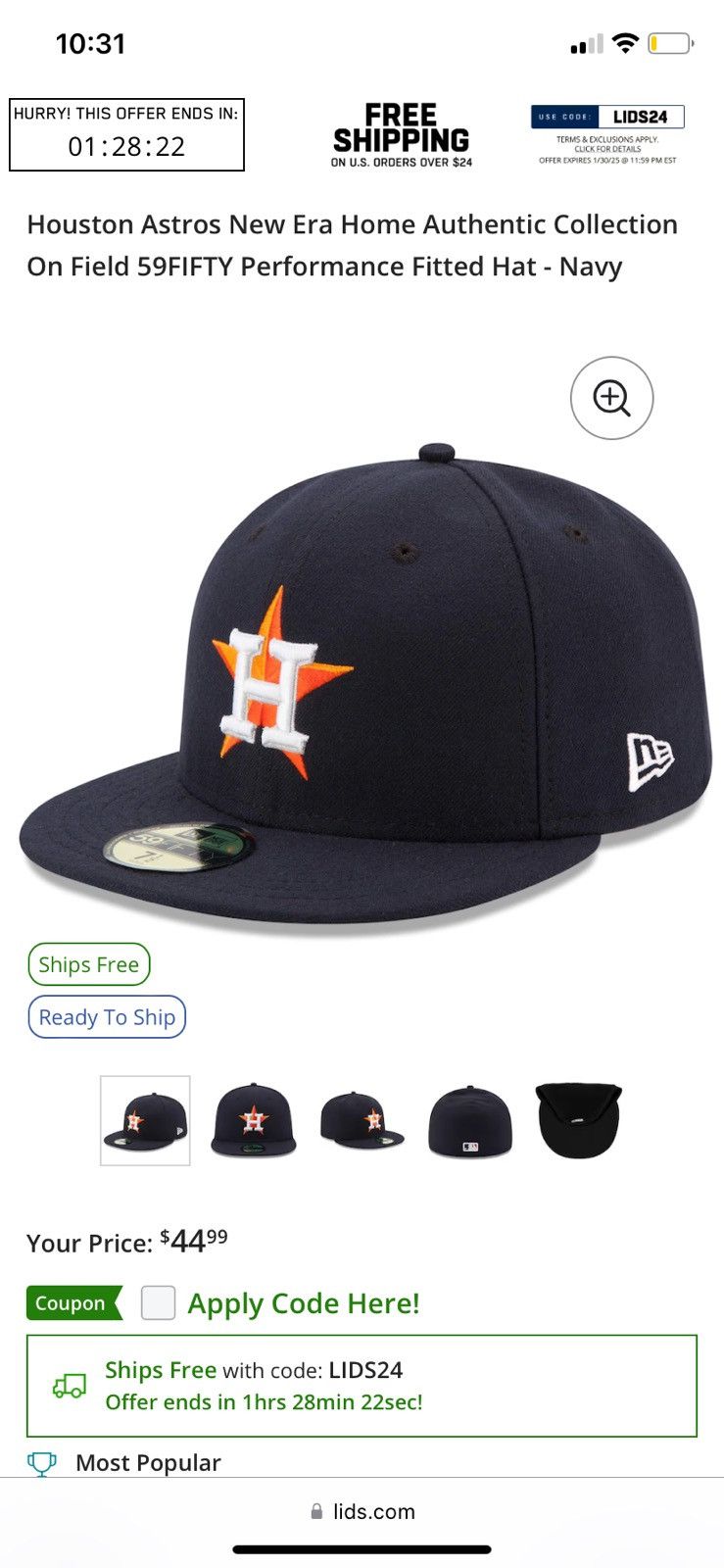 New Era Houston Astro's Authentic Fitted Cap Size ONE SIZE - 7 Thumbnail