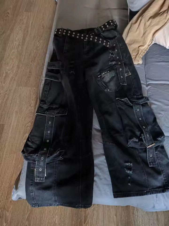 Japanese Brand VIBE Street Retro Heavyweight Multi-Pocket Cargo Jeans Size US 27 - 7 Thumbnail