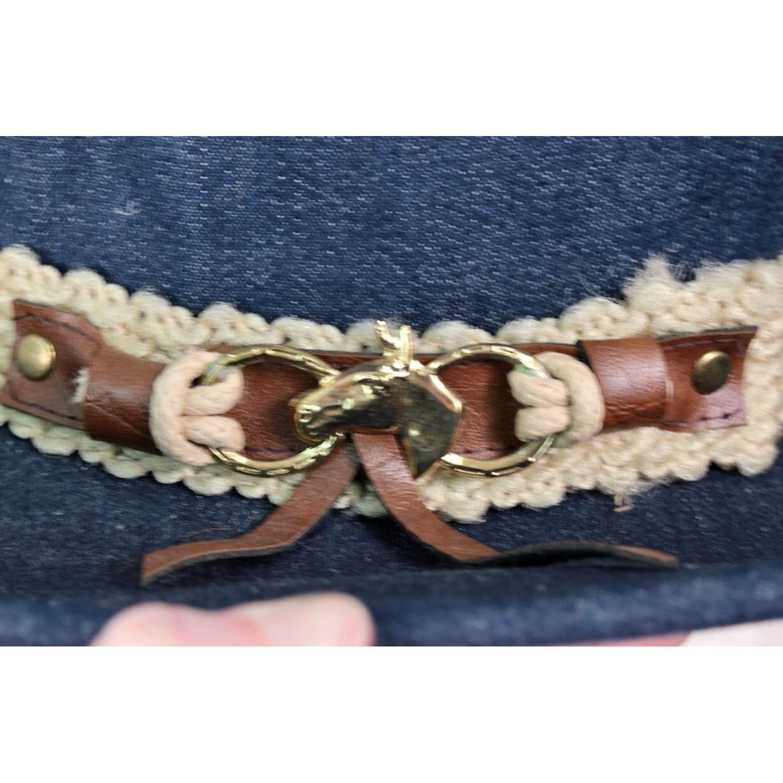 Vintage VTG 70s Hat Men Denim Cowboy Hat Horse Detail Sz M 1970s Blue Cowboy Mens Denim Hat Size ONE SIZE - 8 Thumbnail