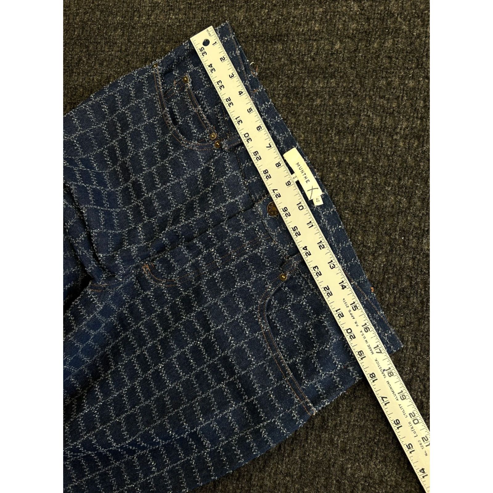 MUNTHE Munthe Jeans Women’s Denim Pants 10 US 40 EU Blue Checkered Cross Stitched Straight Zip Cotton Denim Size 32" / US 10 / IT 46 - 6 Thumbnail