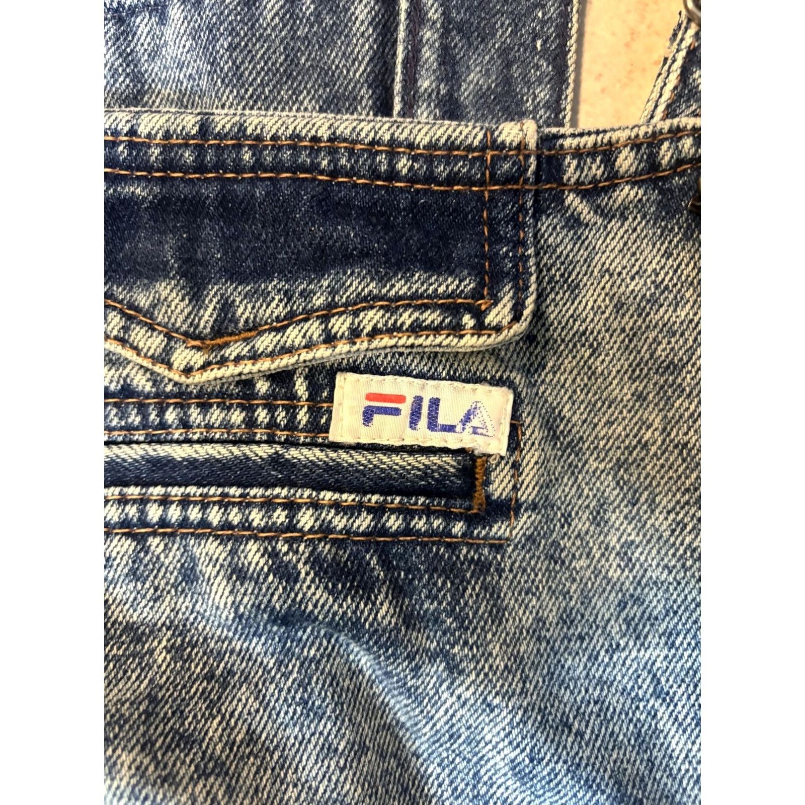 Fila VINTAGE FILA Overalls Womens 29 Blue Acid Wash Denim Relaxed 90s Shirt Womens 29 Blue Acid Wash Denim Royal FILA Patch 90s Streetwear Size 29" - 3 Thumbnail