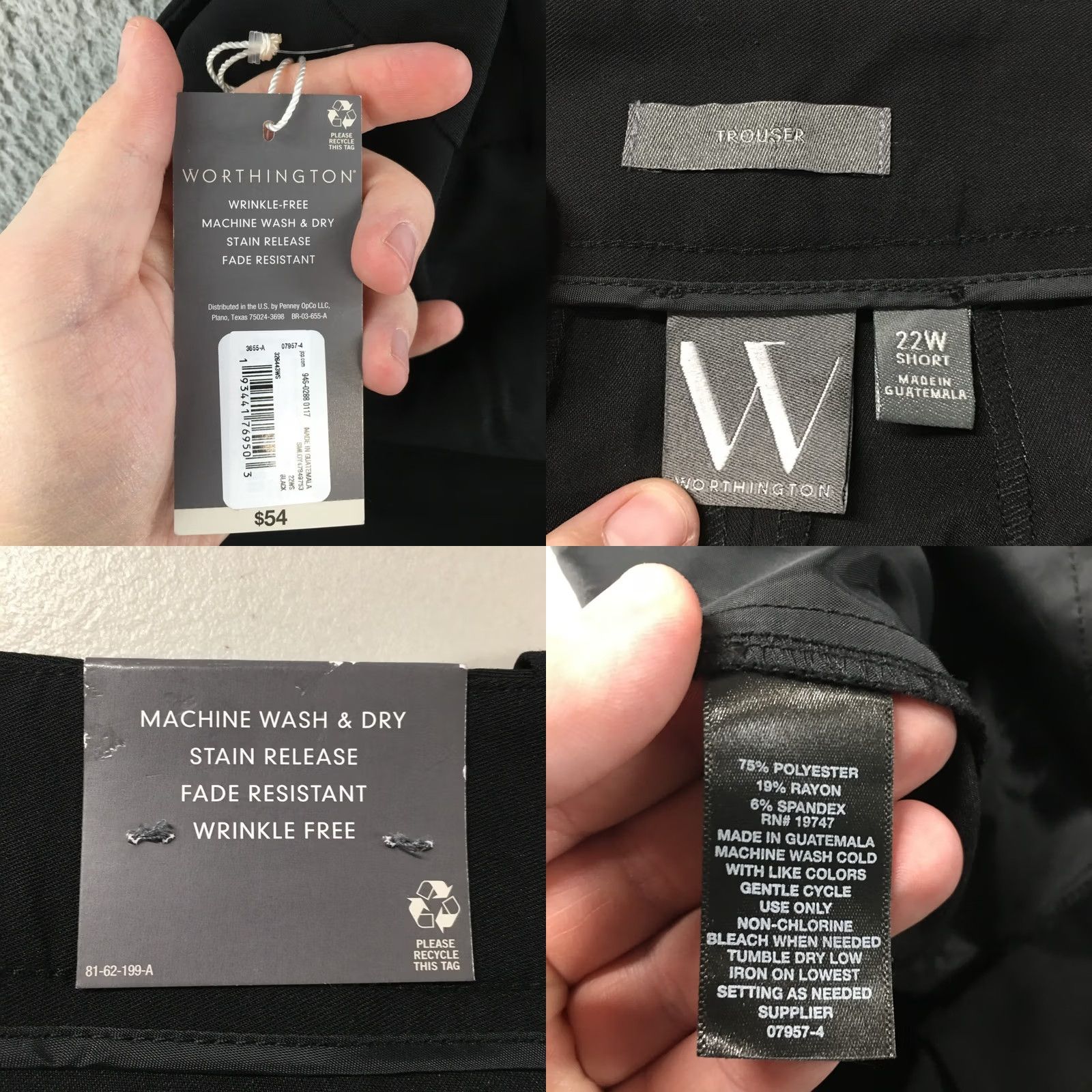 Worthington Worthington Trouser High Rise Wide-Leg Dress Pants Womens 22W Short Black NEW Size 40" / US 18 - 10 Thumbnail