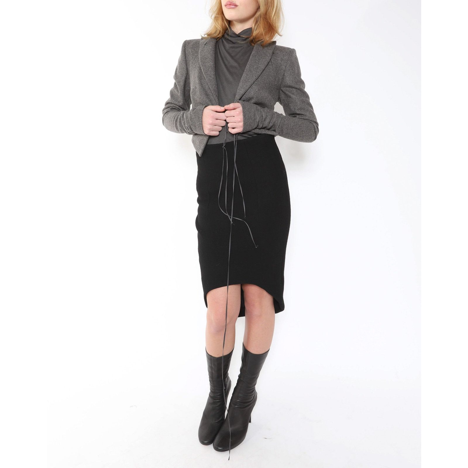 Haider Ackermann FW08 Cropped Jacket with Lacing Detail in Grey Wool Size XS / US 0-2 / IT 36-38 - 5 Thumbnail