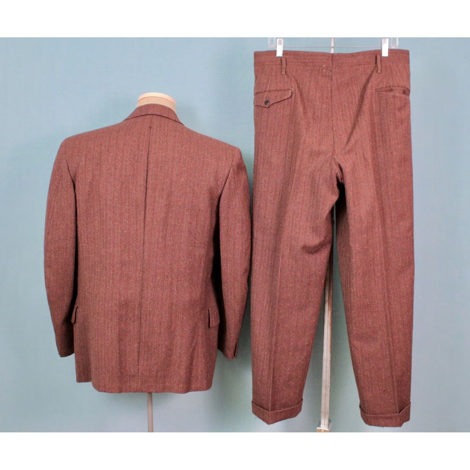 Vintage VINTAGE Men's VTG 1948 Brown and Red Flecked 2 PC Wool 3 Button Suit Sz M 1940s 40s Size 34R - 2 Thumbnail