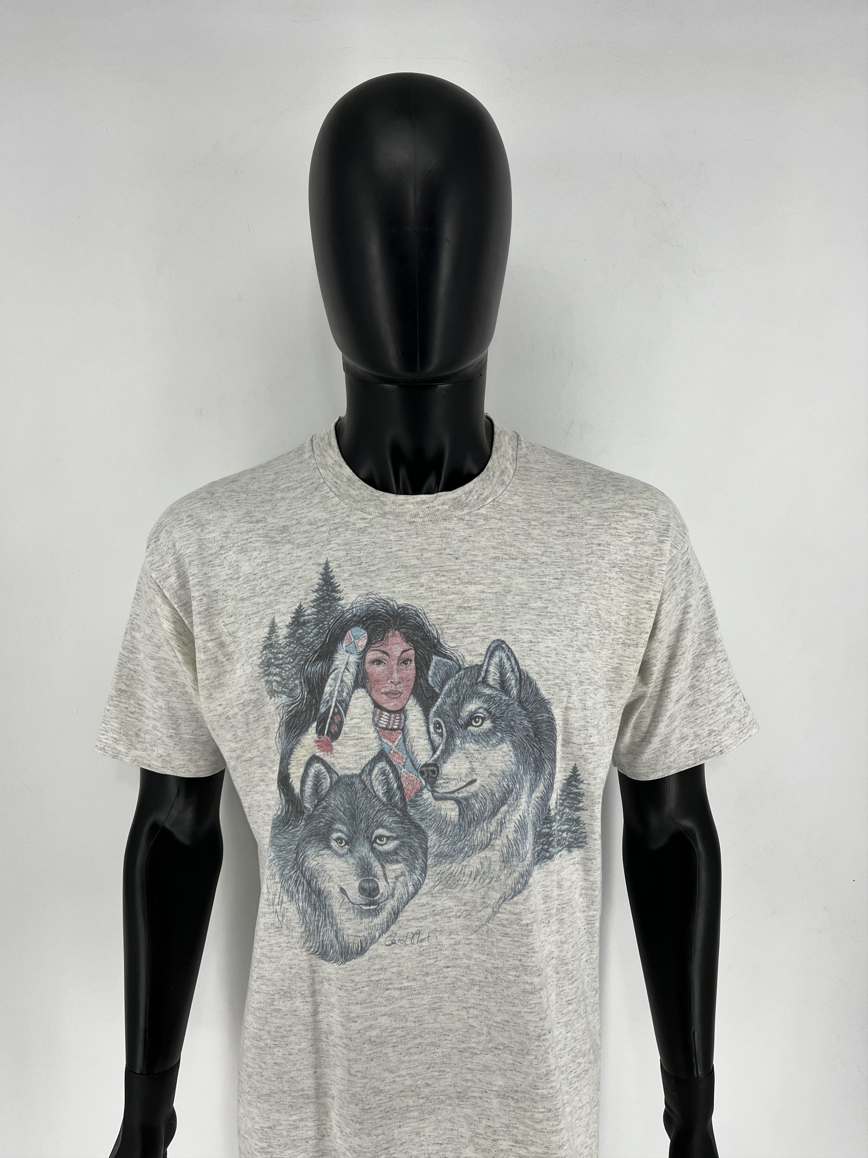 Fruit Of The Loom Vintage Wolf Jackson Hole T Shirt Single Stitch Graphic Tee Size US L / EU 52-54 / 3 - 6 Thumbnail