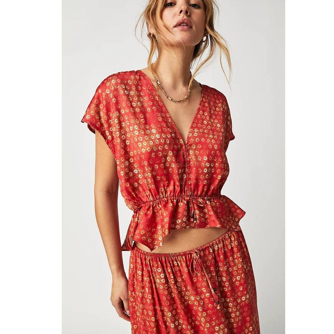 Free People New Free People Dreambound Set MAXI SKIRT SET $168 XS Red Size 26" / US 2 / IT 38 - 2 Thumbnail