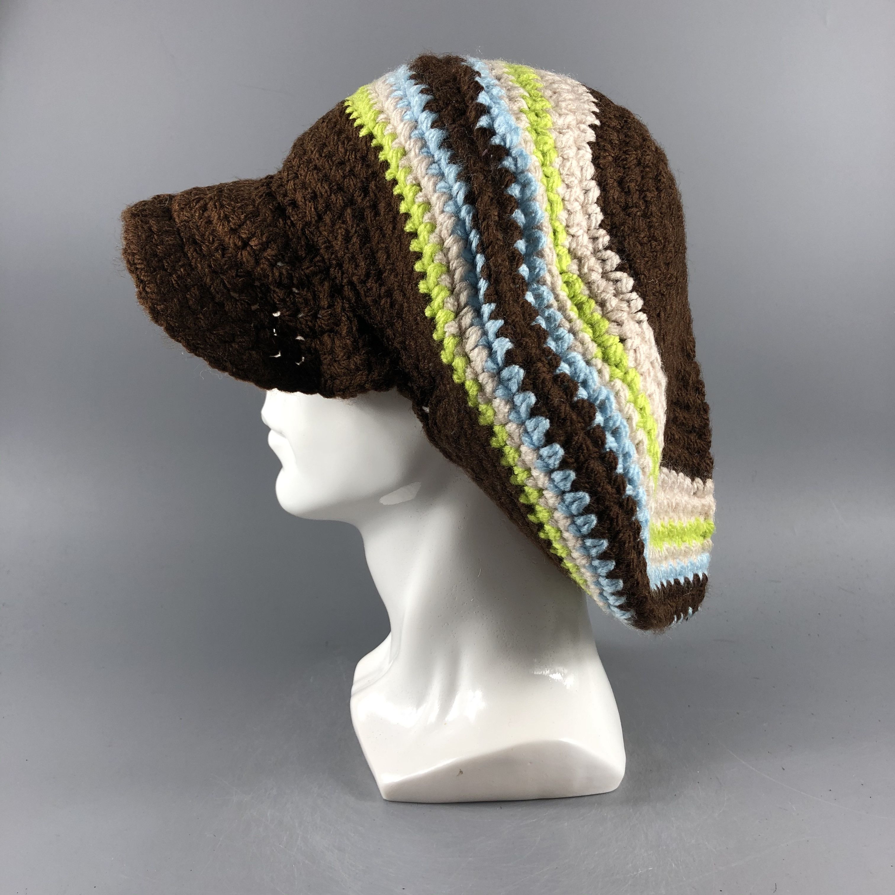 Japanese Brand × Vintage Womens Stripe Slouchy Visor Beanie Snow Hat Snow Cap -D639 Size ONE SIZE - 1 Thumbnail